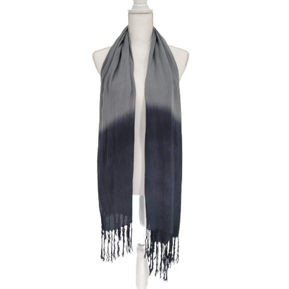 Ombre Rectangle Scarf Gray w/ Tassels - Picture 4 of 6